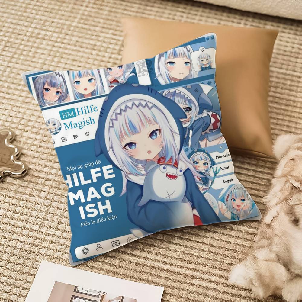 Cute G-Gawr Gura Pillow Case Anti-dustmite Invisible zipper Sofa Bed