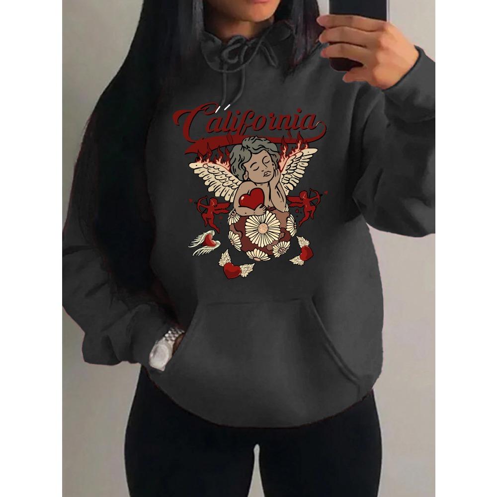 California Love Wing Angel Boy Printed Hoodies Women Harajuku Pocket Streetwear Fashion Oversized Hoody Fleece Autumn