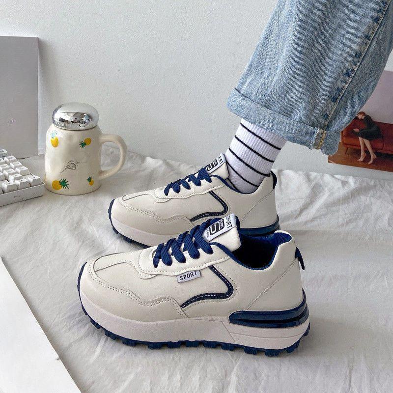 

Белые новые спортивные туфли для студенток, универсальная летняя одежда, дышащая повседневная одежда 40 синий