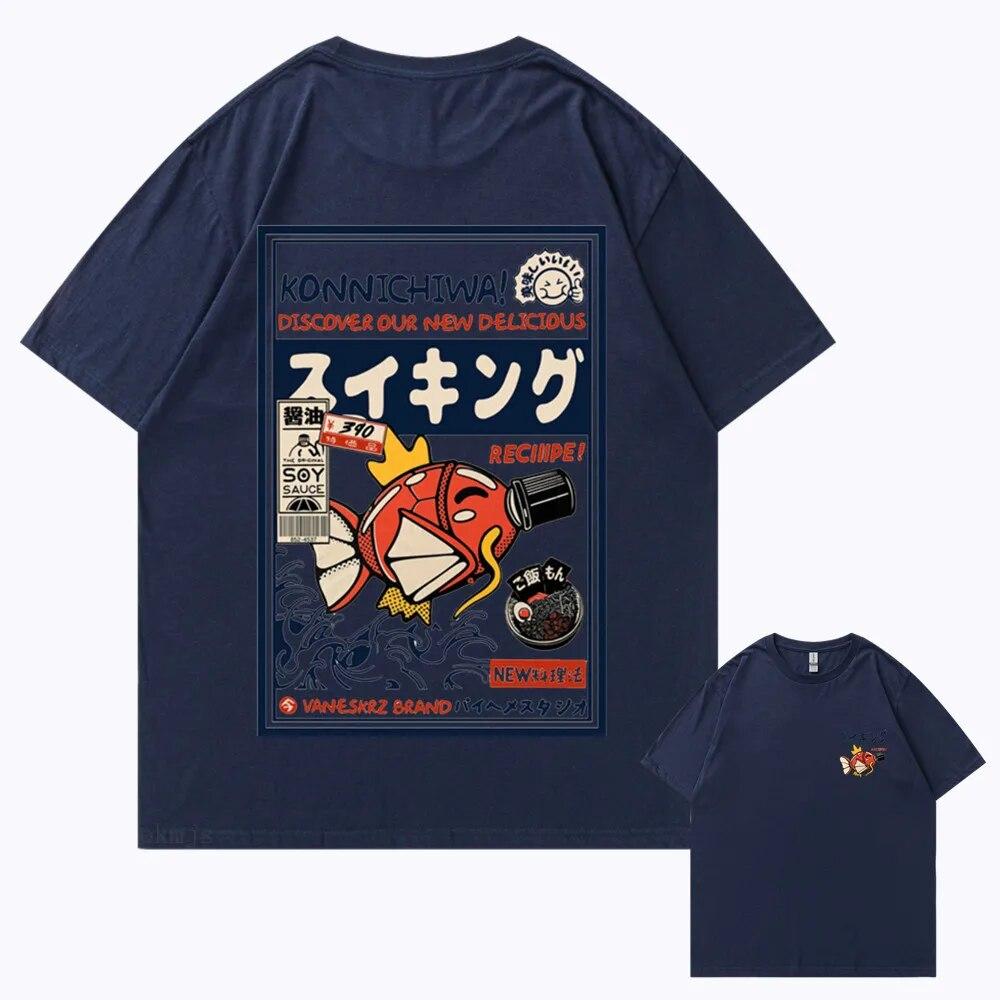 

Вулична футболка в стилі хіп-хоп Harajuku Japanese Kanji Fun Fish Модна повсякденна футболка Літня футболка унісекс з коротким рукавом у гарячих продажах M