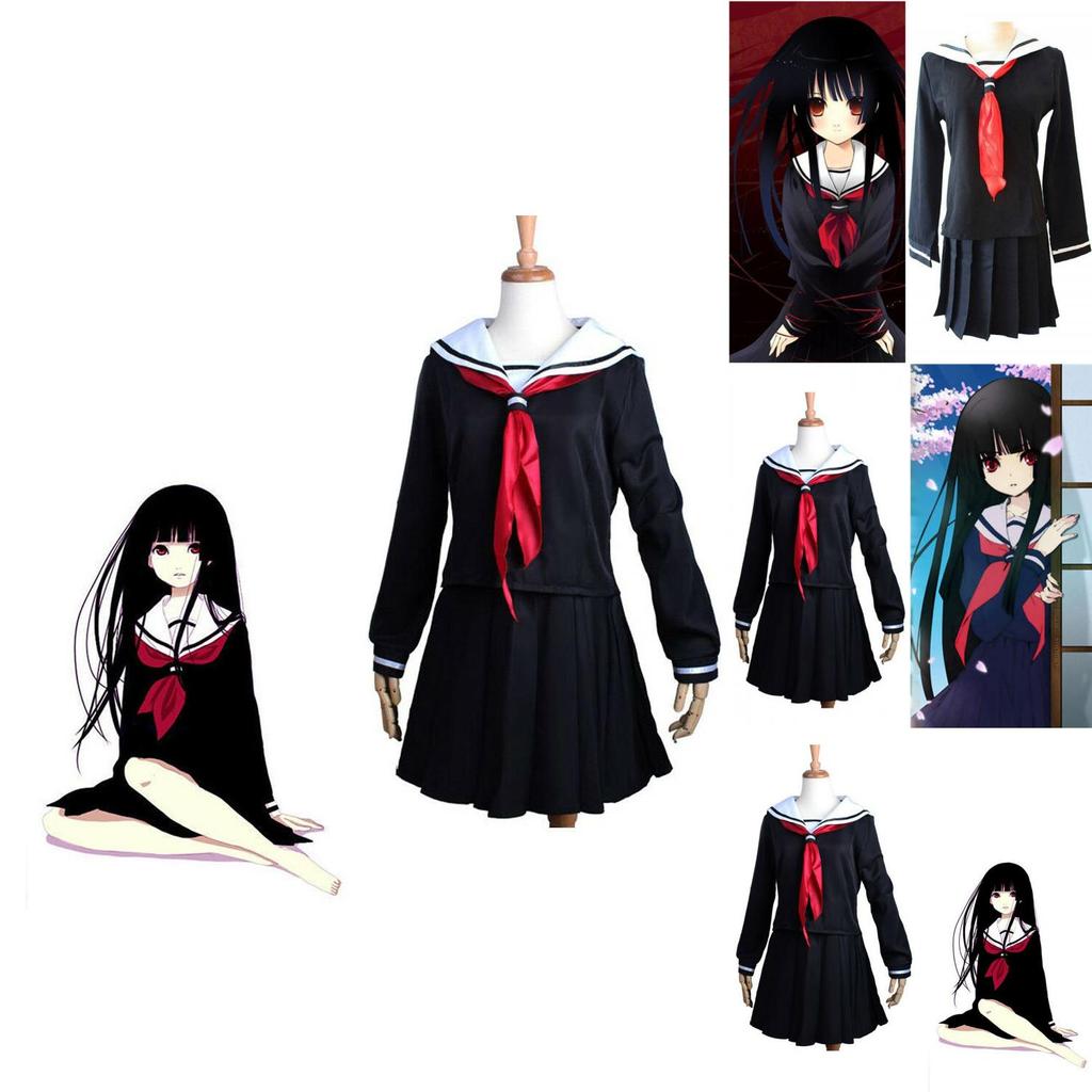 תחפושת קוספליי של איינמה איי, נערת הגיהינום, תחפושת יפנית אלגנטית של תלמידה לחגיגות ליל כל הקדושים