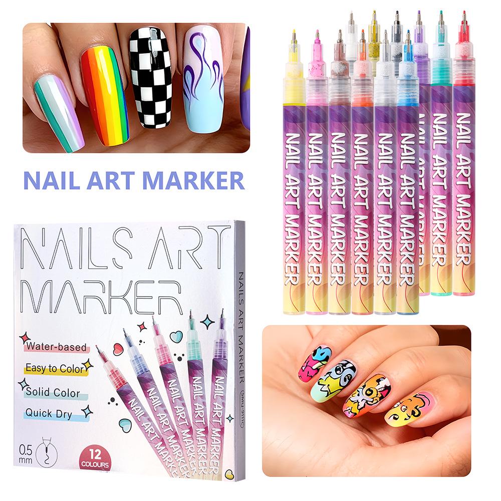 Quick-Dry Nail Art Graffiti Pen - Acrylic Marker for Flowers & Candy Colors, No Baking Lamp Needed.