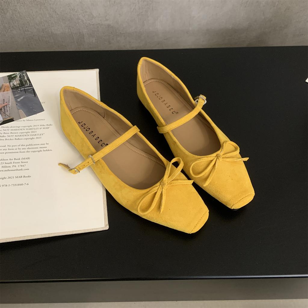 French Retro Suede Ballet Single Shoes Women's 2025 Autumn New Korean Version One-word Strap Flat Mary Jane Women's Shoes