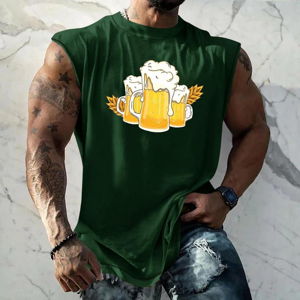 Men Sleeveless Tank Top Loose Fit Casual Streetwear Sport Vest with Textured Pattern Printed Design for Everyday Vacation Wear
