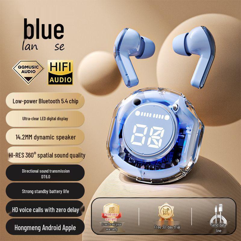 Air31 Bluetooth 5.3 TWS In-Ear Headphones with Transparent Case and Digital Display