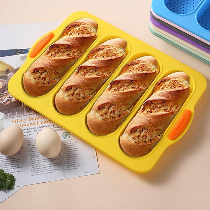 Silicone Baguette Pan 4 Holes Baguette Pan Bread Baking Pan Silicone Loaf Pan Easy To Release French Toast Bread Baking Tray