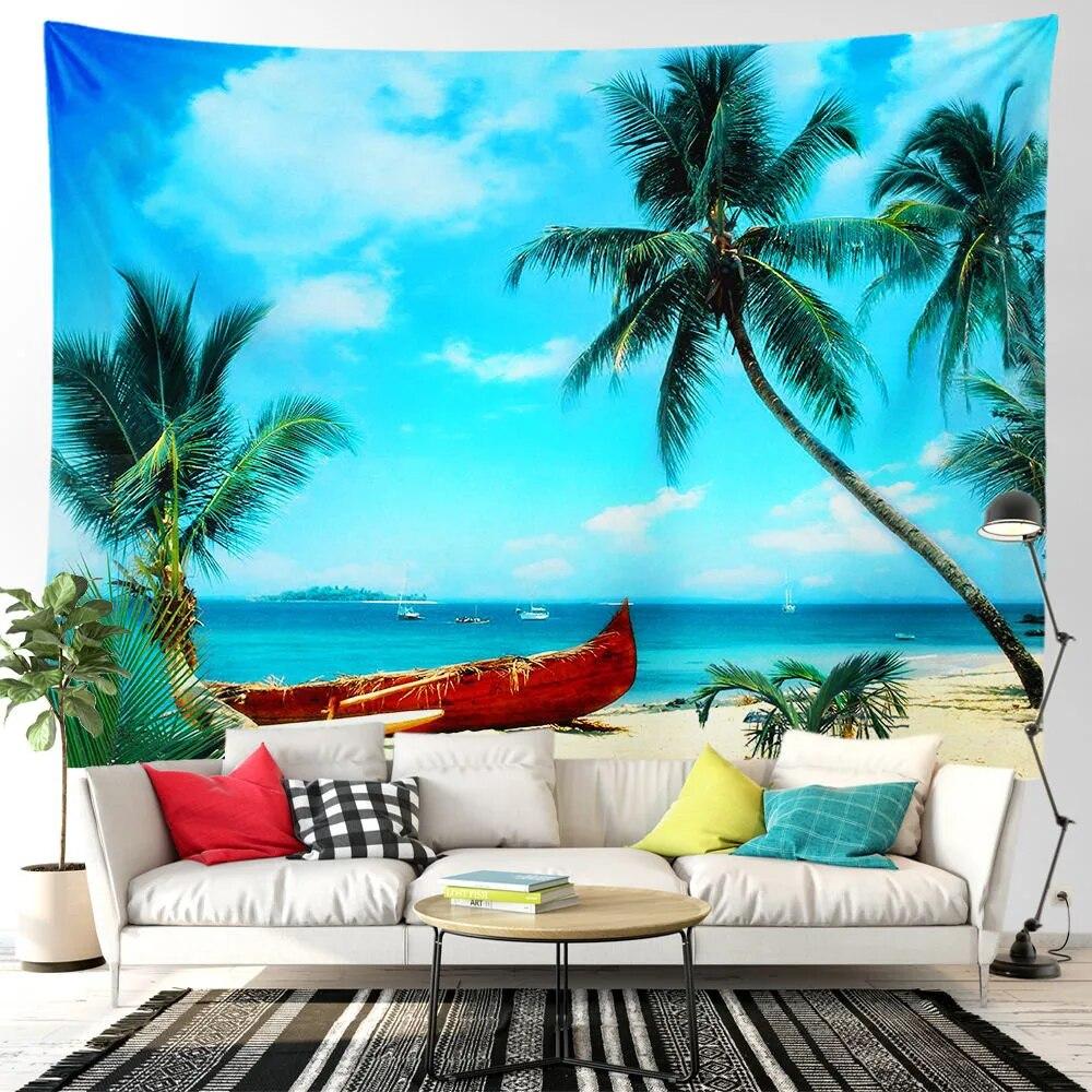 Beach Tapestry Seascape Bicycle Blue Ocean Landscape Tapestry for Bedroom Home Living Room Dormitory Home Decorations Aesthetics