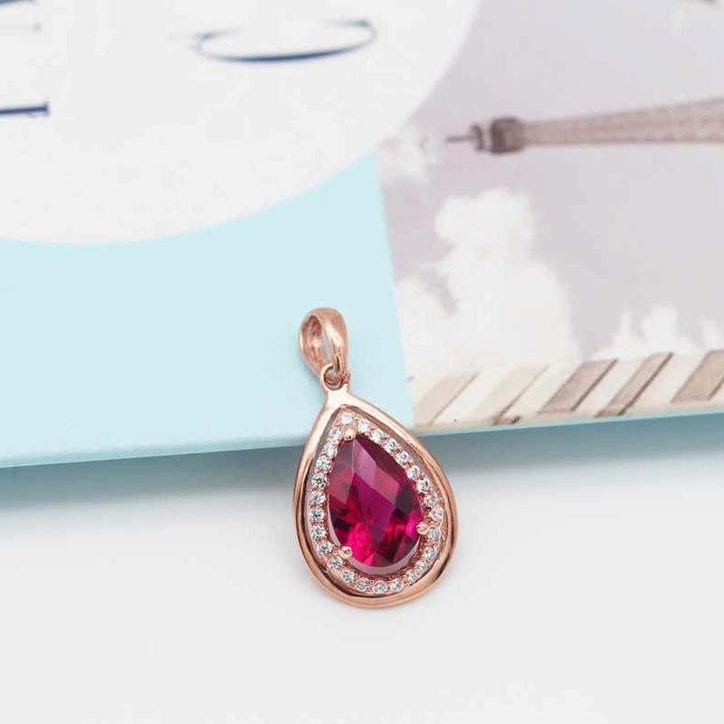 Pure Purple Gold Red Pomegranate Chain Set, Exquisite Rose Gold-Plated Color Gold Luxury Pendant.