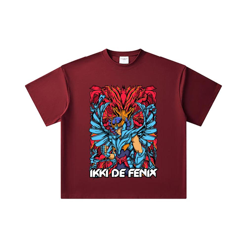 

260 GSM Double Yarn 32 Count 100% Cotton Saint Seiya V13 Fenix Print Unisex Heavy Cotton T Shirt 2XL вина червоного кольору