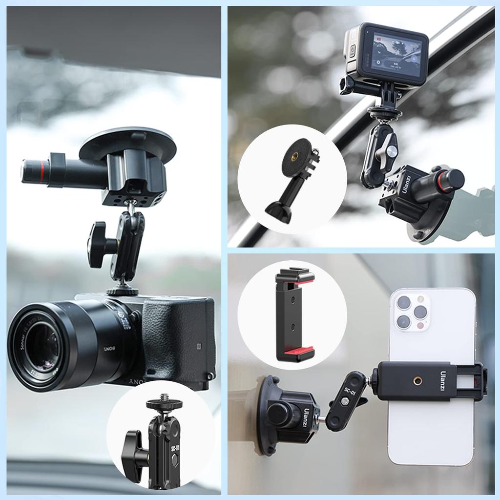 Ulanzi Suction Cup Car Mount for and DJI Aluminum Alloy Car Attaches to and Side Easy 1kg Weight Compatible with GoPro Hero DJI Osmo Pocket Action and