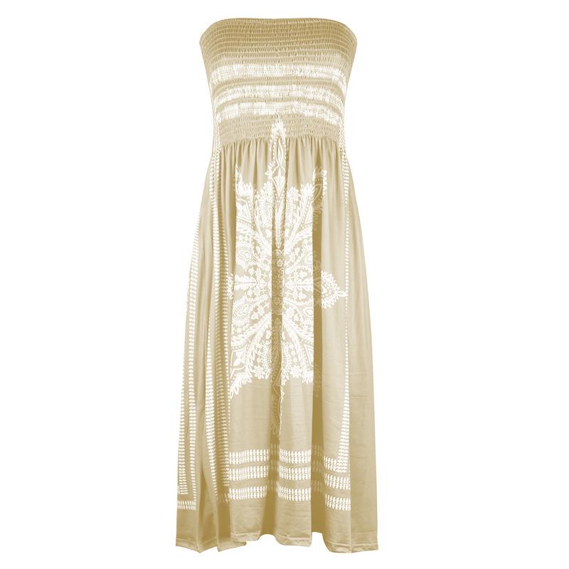 Women's Strapless Floral Print Bohemian Dress Casual Mini Beach Dresses