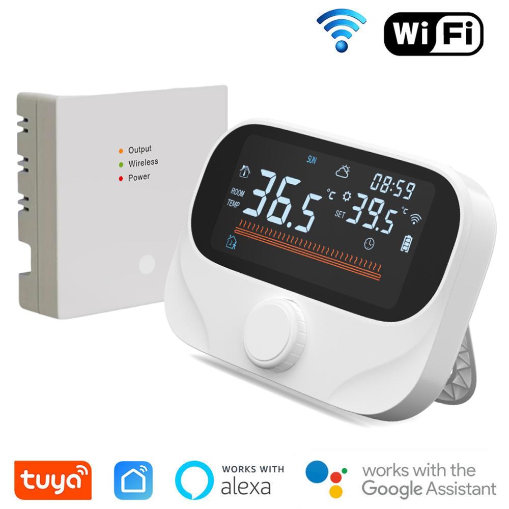 

Умный дом Tuya WiFi Беспроводной термостат RF Батарейный Газовый котел Водяное отопление Цифровой регулятор температуры Alexa Google Home чёрный
