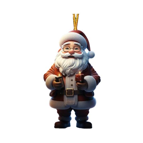 Ornament Moș Crăciun 2D Acrilic Desen Animat Moș Crăciun Ținând Cutie Cadou Ornament pentru Pom de Crăciun pentru Pom de Crăciun Decor de Casă de Sărbători