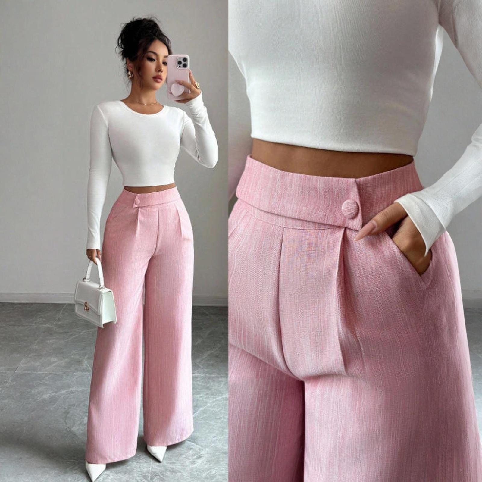 Women s  Trousers With Button At The Waist, Elegant, Casual And Versatile. L