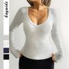 Base Vest T-shirt Women's Clothing 2025 Autumn Winter European American Fashion Solid Color Long-sleeved