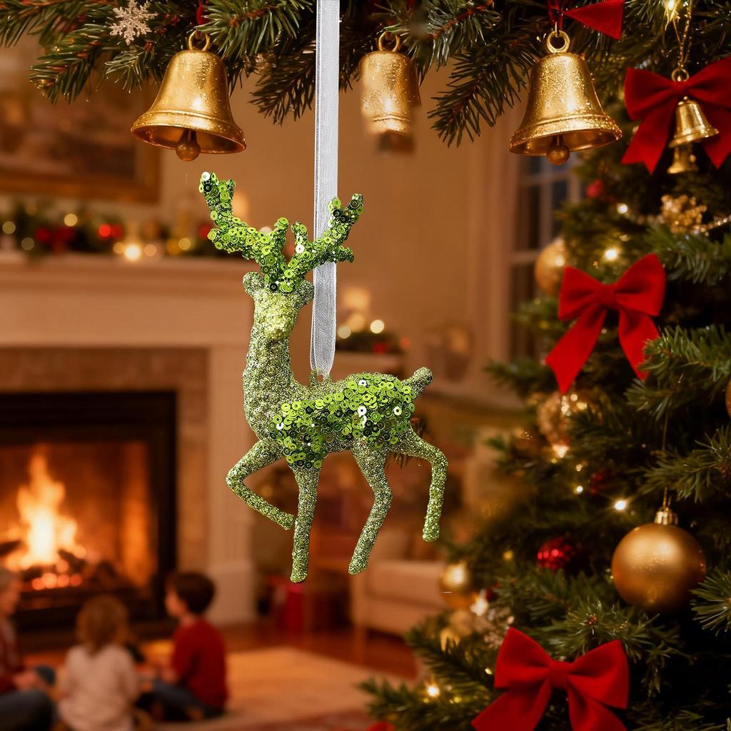 Snowflakes Ornaments 3D Lightweight Festive Green Glitter Detail Pendant Cute Christmas Ornaments for Indoor Home Living Room