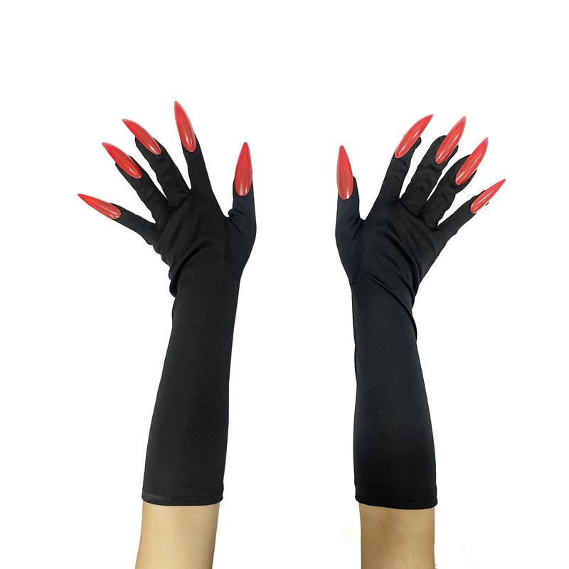Halloween Lange Vampirklauen-Handschuhe mit falschen Nägeln für Cosplay-Kostümparty