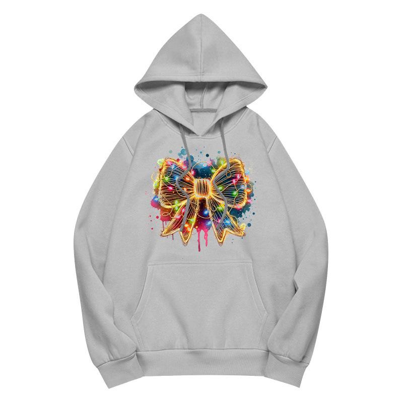 Spring 2025 European & American Trendy Unisex Bow Print Hooded Sweatshirt