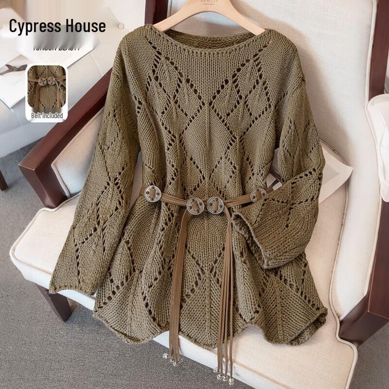 Women s Hollow Knit Long Sleeve Sweater One Size