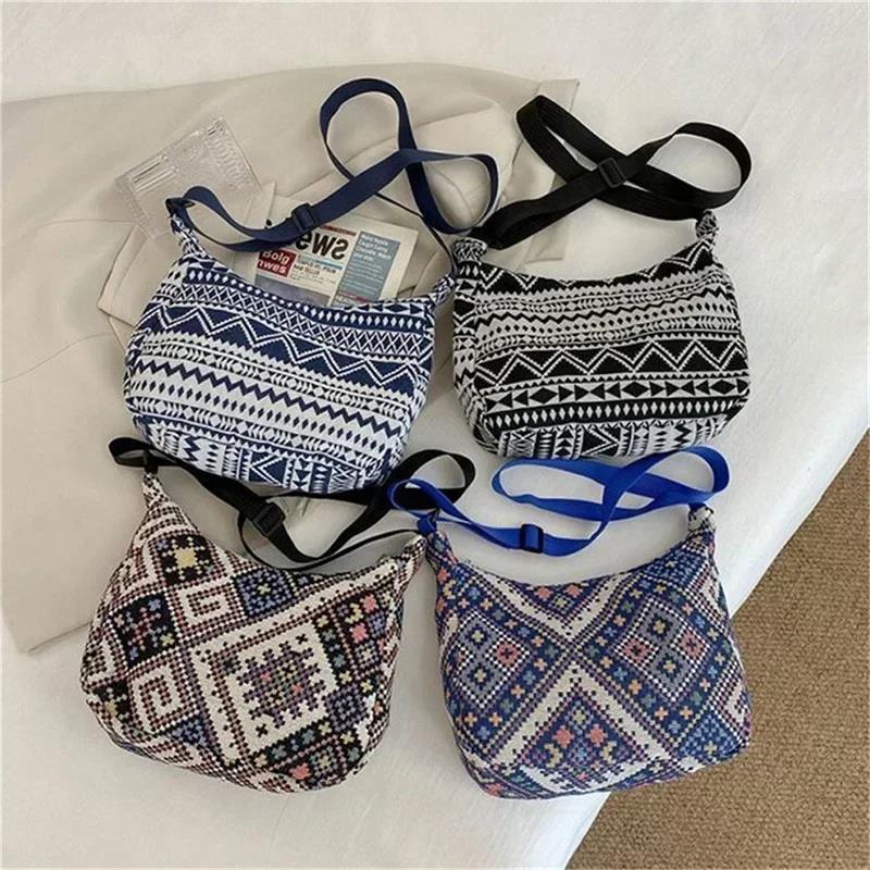 Women's Shoulder Bag,Ethnic Style Canvas Hobo Bag