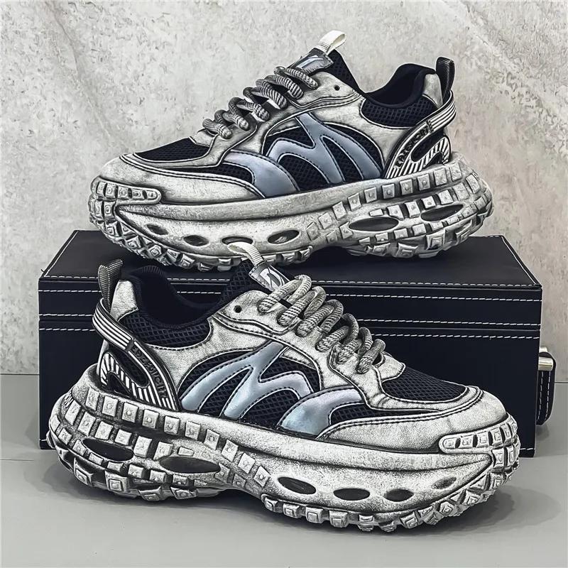 Men's Mesh Thick Soled Tire Shoes Casual Sports Shoes Wear-resistant Lightweight Comfortable Breathable Fashionable and Trendy