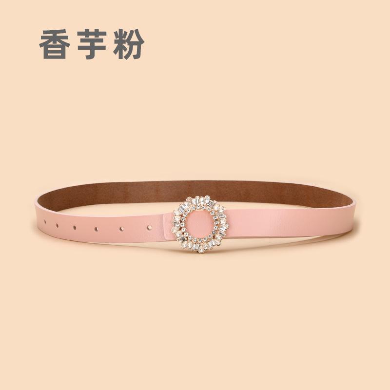 Ladies Belt With Crystal Diamond Square Buckle Decorative Belt Women'S Leather Smooth Buckle Belt