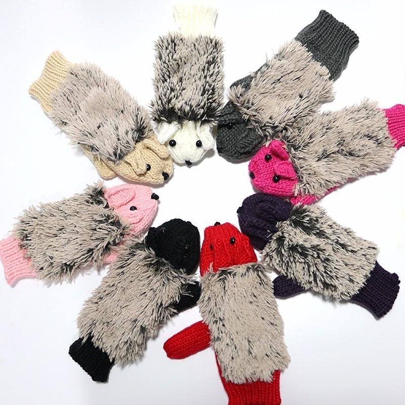 Women Autumn Winter Gloves Women Mittens Cartoon Knitted Hedgehog Glove Trendy Gift