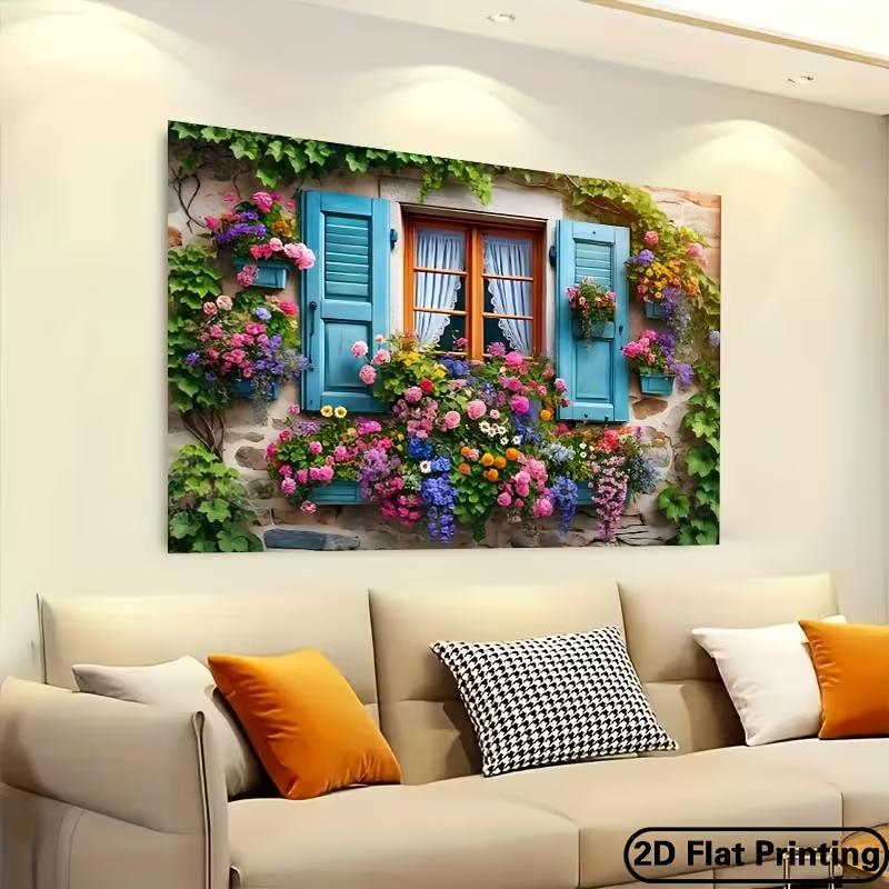 2D Blumenfenster Kulisse, Rustikales Steinhaus mit Weinranken Fotografie Hintergrund für Alle Anlässe