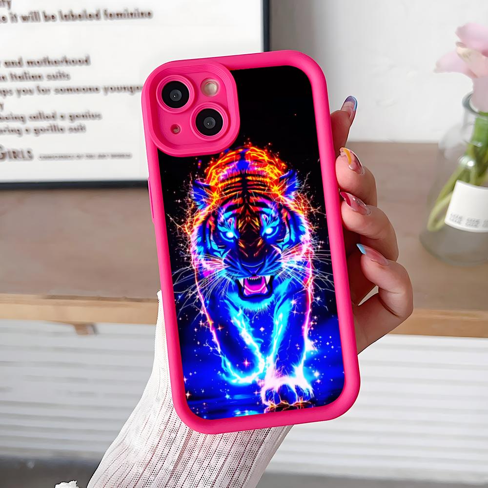 Tiger Neon Dicke TPU Handyhülle für iPhone 17 16 15 14 13 12 11 Air Pro Max Plus Buntes Cover