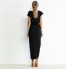 Fashionable Women'scolor Short-sleeved Round Neck Irregular Dress With Rolled-up Sleeves