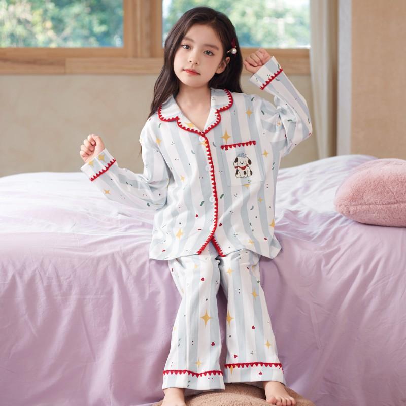 Girls Cotton Pajama Set Long Sleeve Cartoon Print Sleepwear Kids Home Outfit