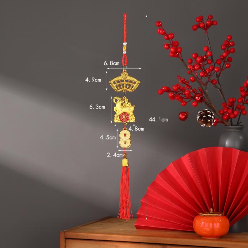 2027 Chinese New Year Goat Hanging Ornaments Gold Lucky Design Red Tassels Spring Festival Home Wall Decor