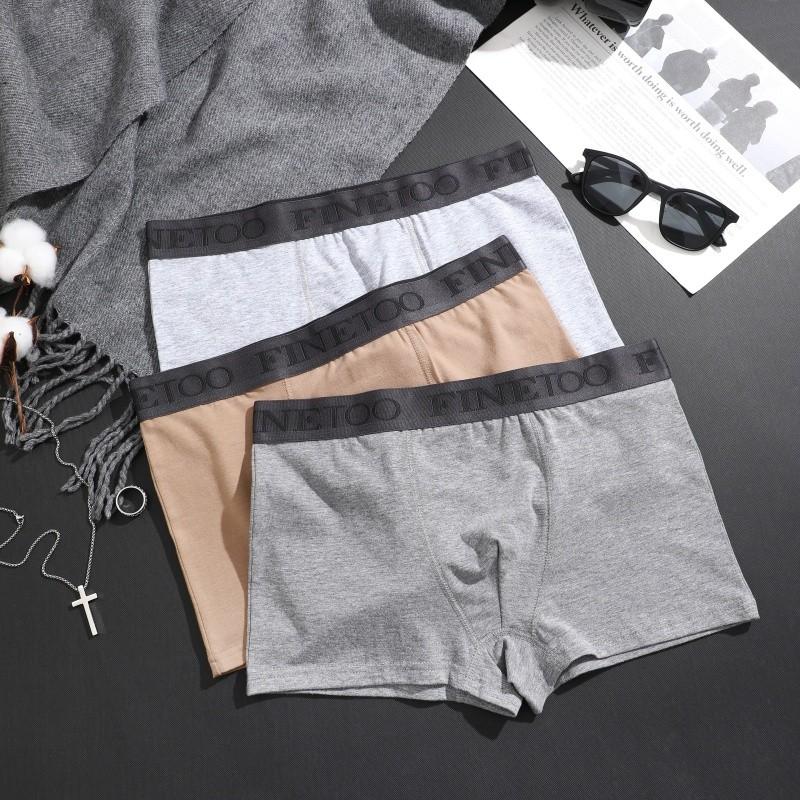 FINETOO Men Pure Cotton Boxer Brief Soft and Breathable Underwear Sweat Absorbing and Antibacterial Panties S-XXL