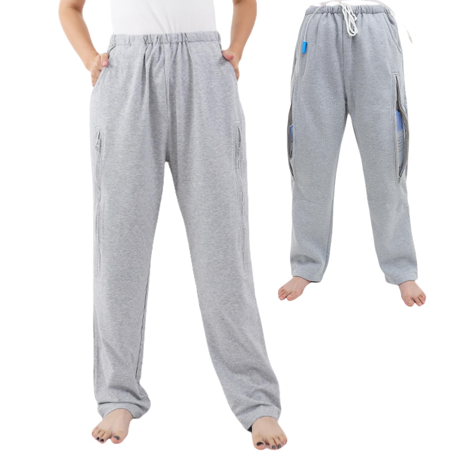 

Брюки для ухода LAROTSUBA для мочевого нефростомического мешка Шорты с коллекцией Двойные молнии с обеих сторон Легко для больницы Унисекс Недержание, Мешок, Карманы, серый