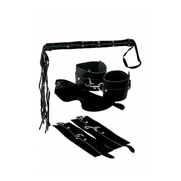 Kit de Bondage - Premium - PD2105-00 - Cuir Noir - Inclus Masque et Fouet - Pour Adultes
