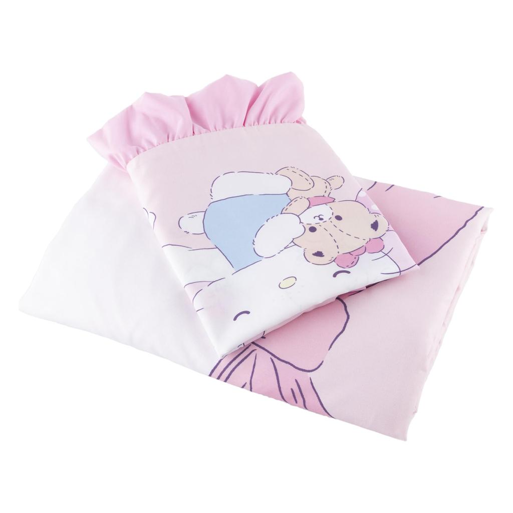 MORIPiLO Sanrio Ruffled Duvet Cover and Pillowcase Single Size Kitty Soft Peach Cute Makura no 426100 Set, (Hello Skin), Pink, 150x210cm, Merchandise,
