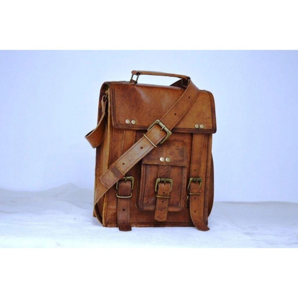 Leather Goat Vintage Messenger Bag Brown Men's Genuine Satchel Real Laptop New