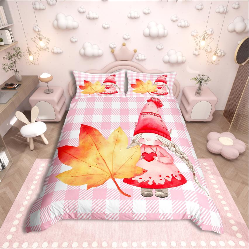 Homewish Thanksgiving Day Duvet Cover SetKawaii Gnome Bedding SetAutumn Harvest Pumpkin Comforter Cover Set