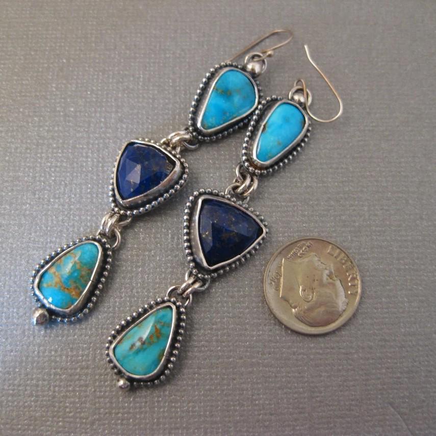 He Cheng Retro Geometric Triangle Gemstone Earrings