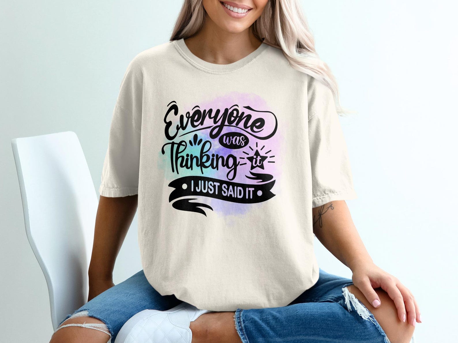 Sarcastic T-Shirt, Witty Quote Tee, Funny Statement Top, Watercolor Print XL