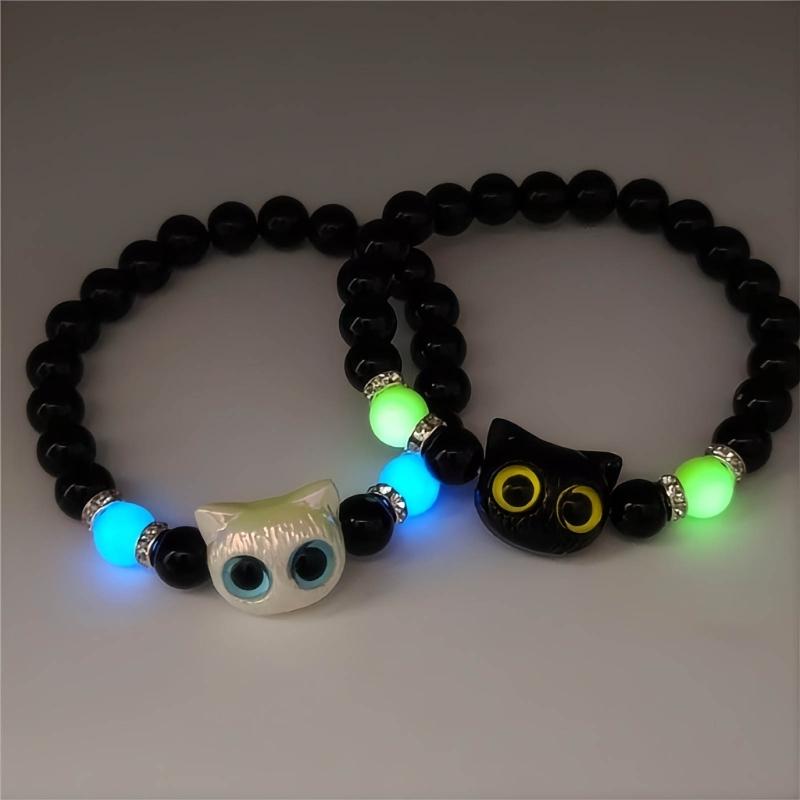Lovely Bracelet Resin Luminous Bead Bracelet Comfortable Cat Hand Chain Great for Everyday Life and Dating