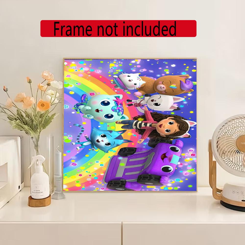 Cartoon Cute Gabbys 5D Round Diamond Painting Kit Diamond Embroidery Painting Rhinestones Mosaic Frameless Handwork Decoration Arts