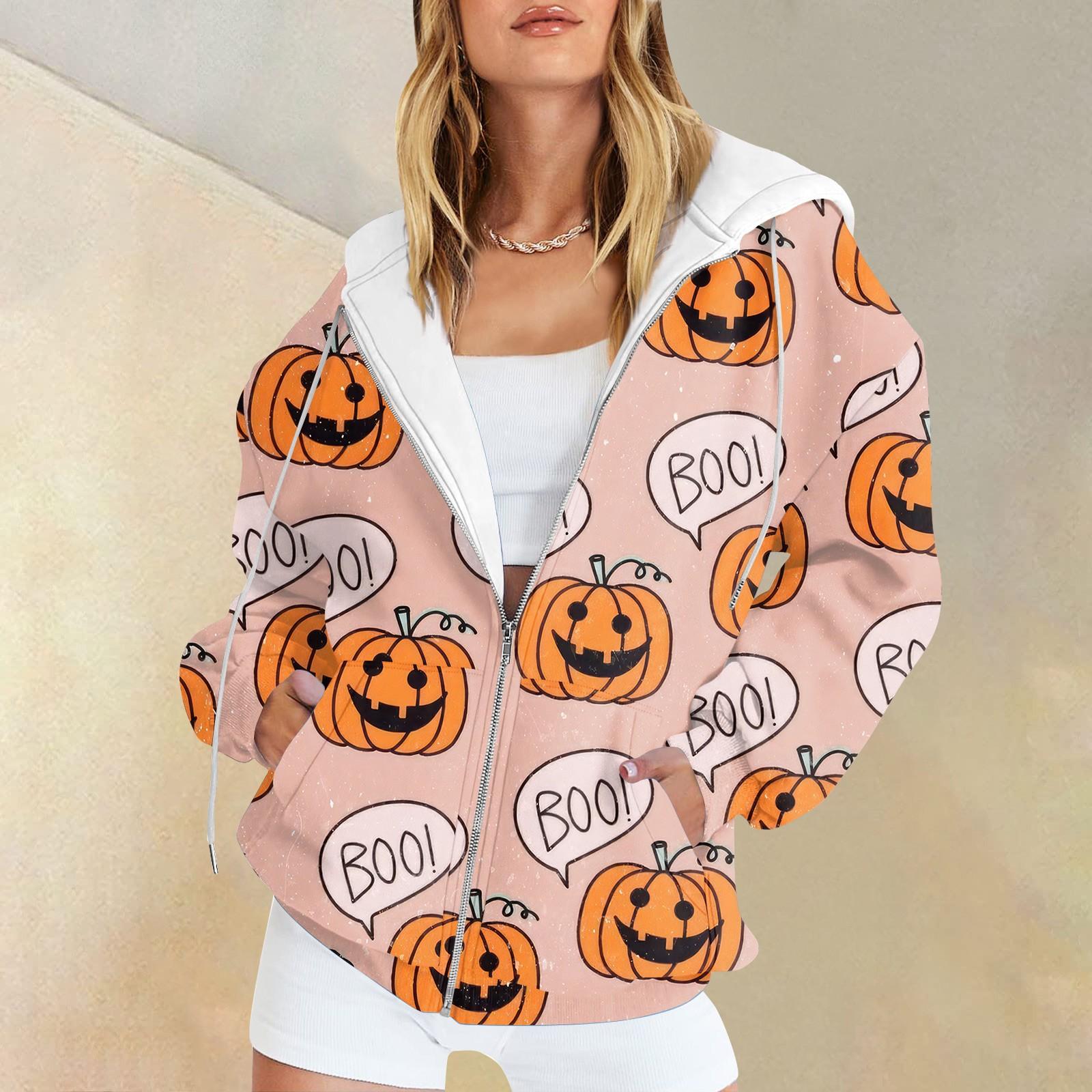 

Жіночі повсякденні модні друковані пуловери з довгими рукавами, толстовки, світшоти на блискавці, пальто S рожевий