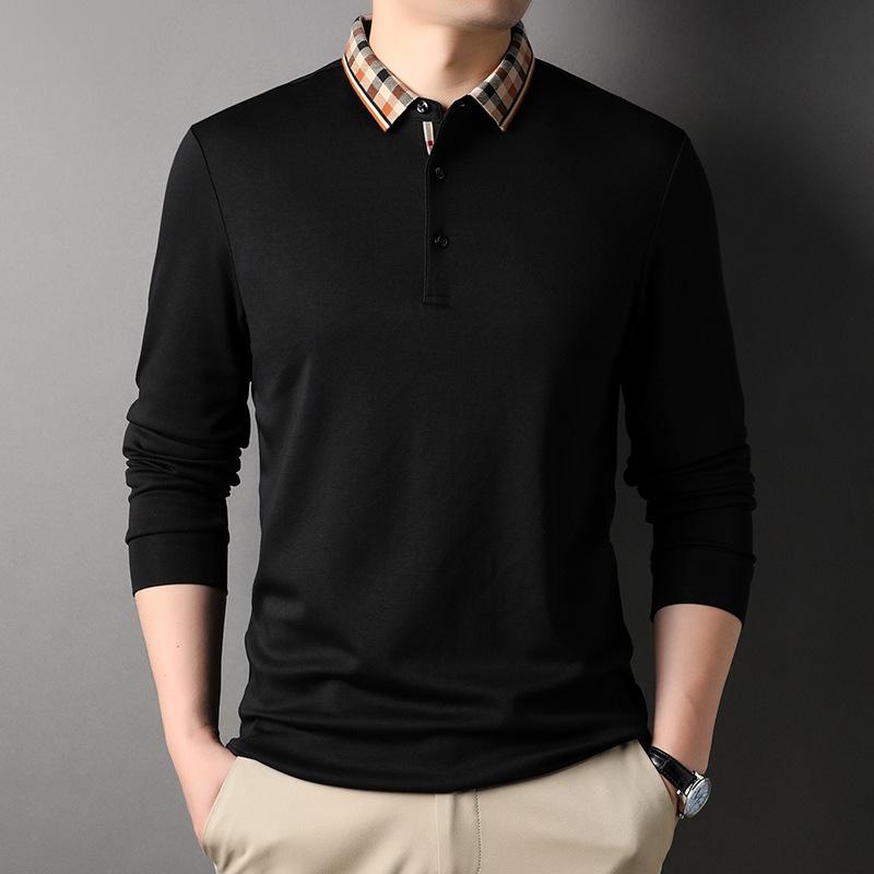 

Весенне-осенняя мужская футболка нового стиля для молодых и среднего возраста, повседневная тонкая футболка с лацканами для ношения под низ, однотонная XXXL