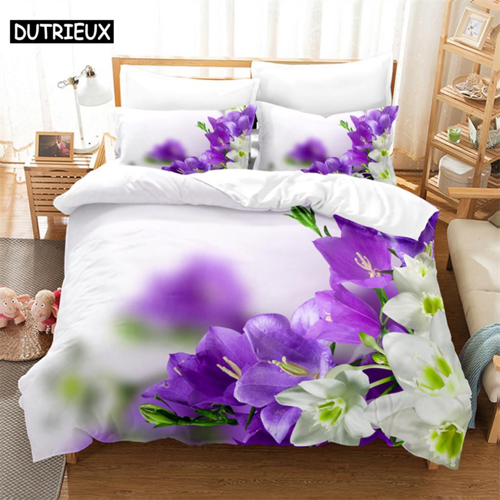 Purple Flowers Queen Bedding Set Duvet Cover Set Kids Bedding Digital Printing Bed Linen King Size Duvet Cover Set Bedding Set