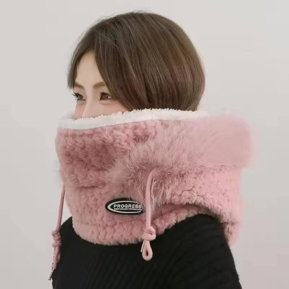 Autumn And Winter Women Thermal Plush Hat Hood Scarf And Mask Ear Protection Windproof Thick Design For Riding Outdoor