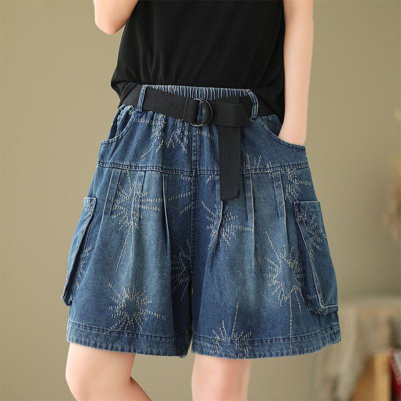 Shorts in Denim a Gamba Larga da Donna Taglie Forti, Stile Estivo - Pantaloncini a Gonna a Cinque Punti Vestibilità Larga