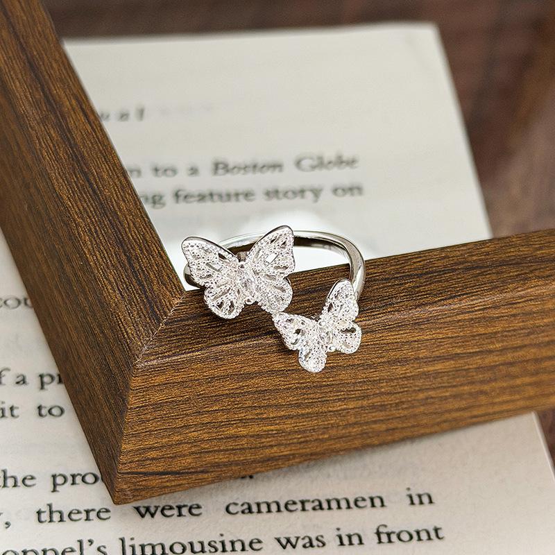 French Lace Super Flash Zircon Circle Open Ring Female Niche Light Luxury High Sense Fairy Stacked Ring