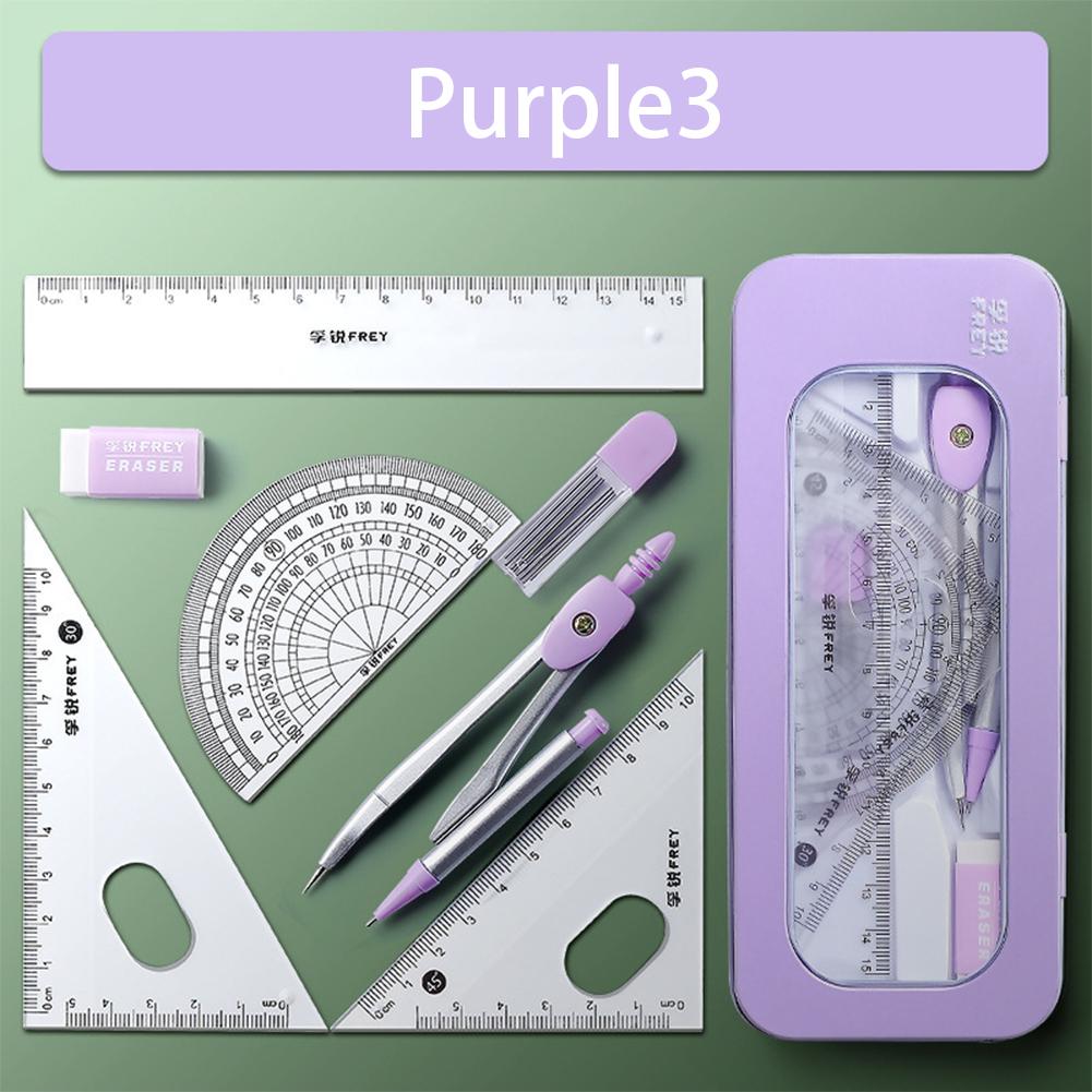 Set di 7 Strumenti Geometrici Matematici per Disegno Bussola Multifunzione Squadretta Righello Gomma