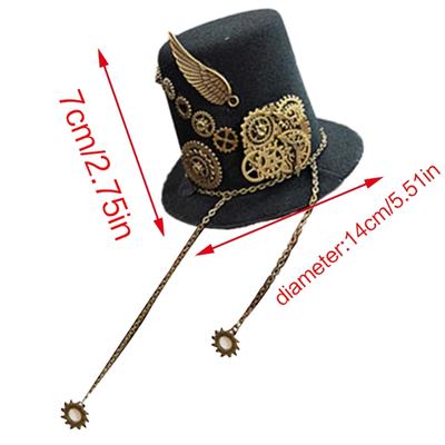 Vintage Gothic Top Hat Industrial Age Hair Accessory with Gears Wing Chain